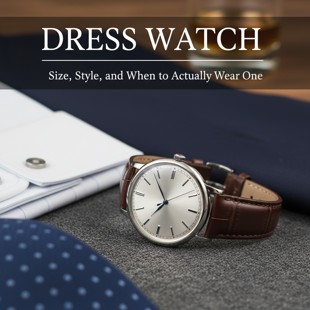 Professional blog header image for article titled: Dress Watch Size, Style, and When to Actually Wear One. High quality, relevant imagery, clean composition.
