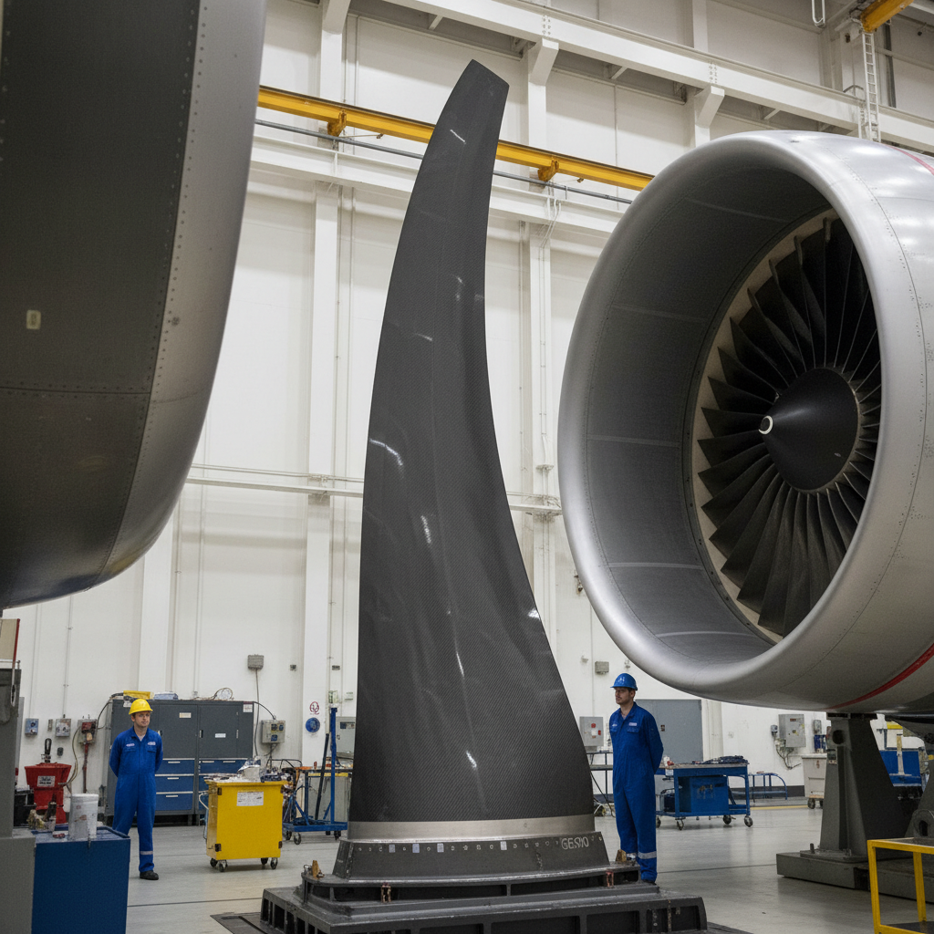 GE90 jet engine massive fan blade