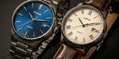 two elegant japanese dress watches side by side on dark leat 20260331 130844