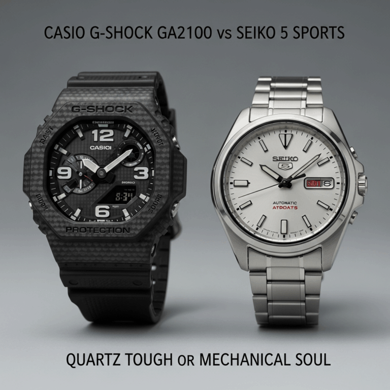 Professional photograph related to: Casio G-Shock GA2100 vs Seiko 5 Sports — Quartz Tough or Mechani
